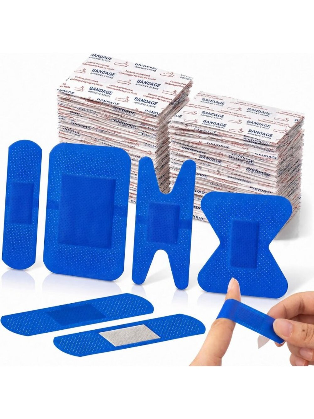 500 Count Waterproof Metal Detectable Fingertip Bandages - Assorted Shapes for